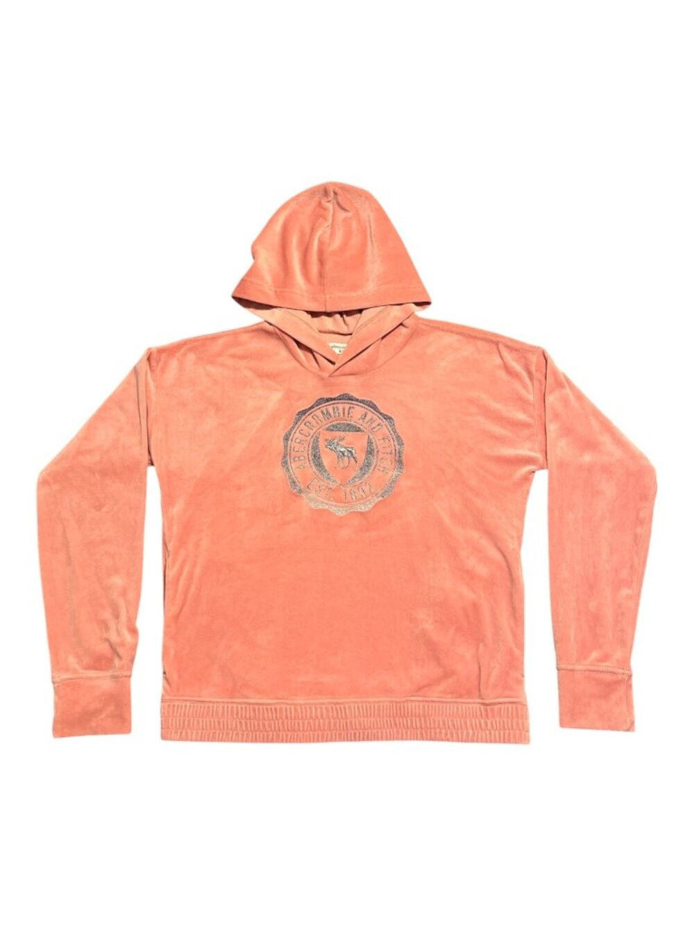 y2k Abercrombie Kids Girls Embroidered Logo Hoodie Velvet Pullover Long Sleeve P